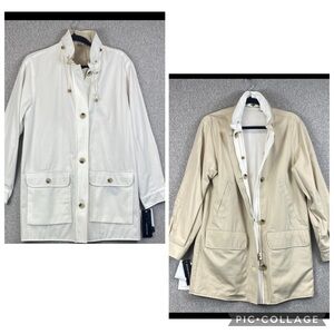 Jones New York reversible water repellent coat S hooded tan and white fisherman